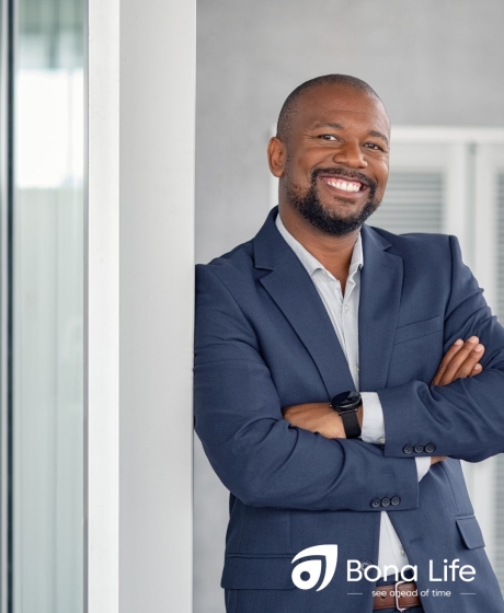 Business man happy with arms crossed and standing